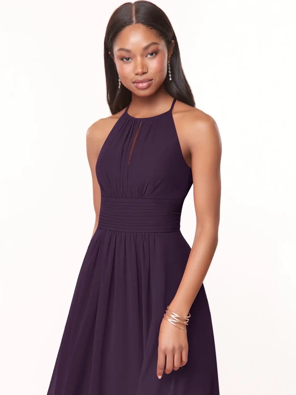 Azazie Ginger Plum Bridesmaid Dress 
Size 6 | NWT | Chiffon Halter Formal Gown - Picture 13 of 15